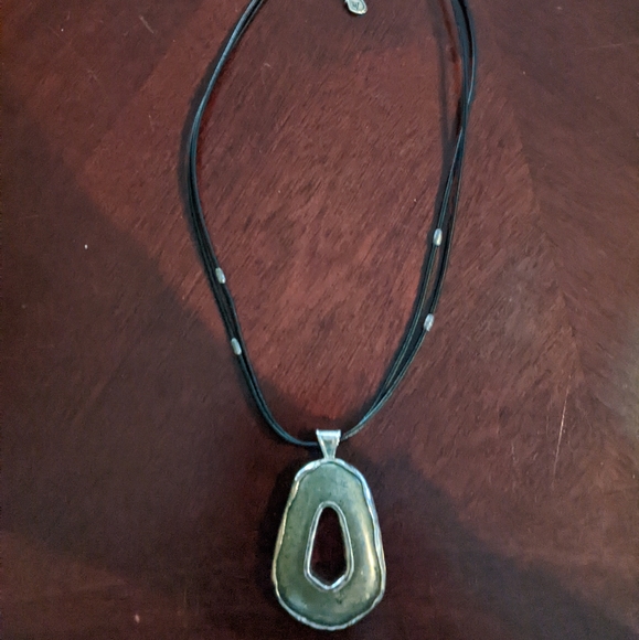 Double sided Onyx/Pyrite and sterling silver pendant on leather cord - Picture 2 of 5